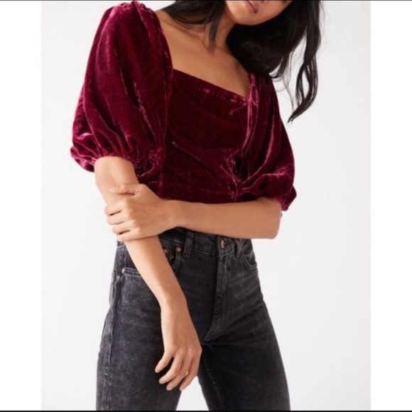 Free People Marie Velvet Open Back Top in Queen Pomegranite Size XL - Picture 6 of 13